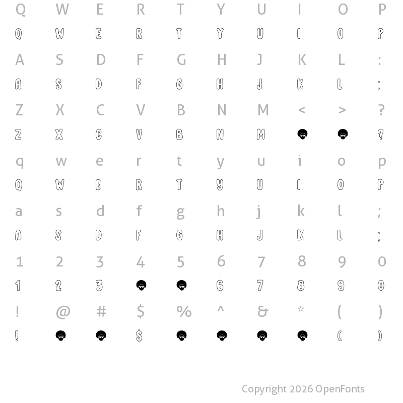 Character Map of DK Cool Daddy Outline Regular