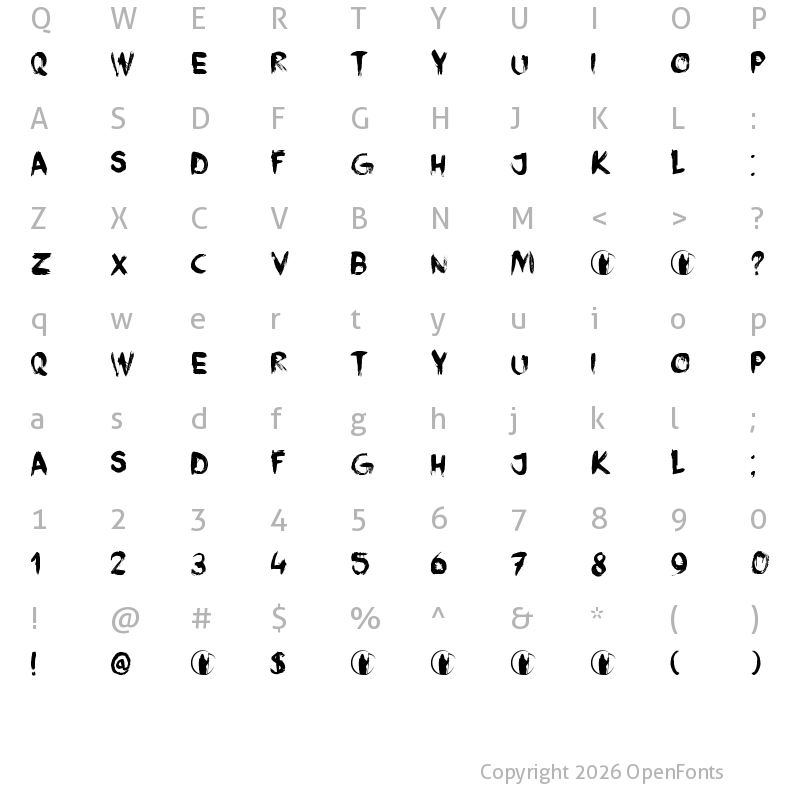 Character Map of DK Face Your Fears II Regular