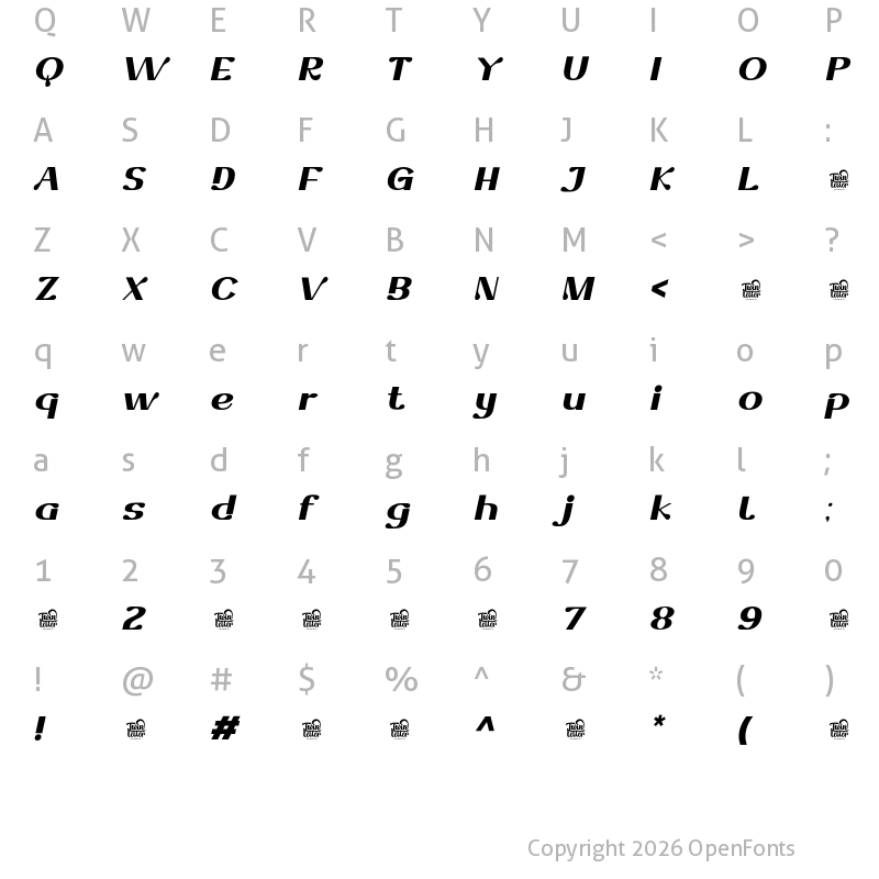 Character Map of Dofend Black Slanted