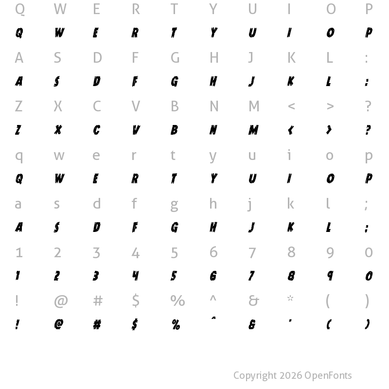 Character Map of Dokter Monstro Condensed Italic Condensed Italic