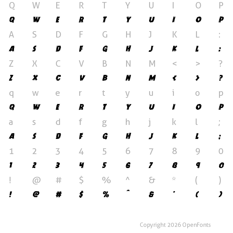 Character Map of Dokter Monstro Italic Italic