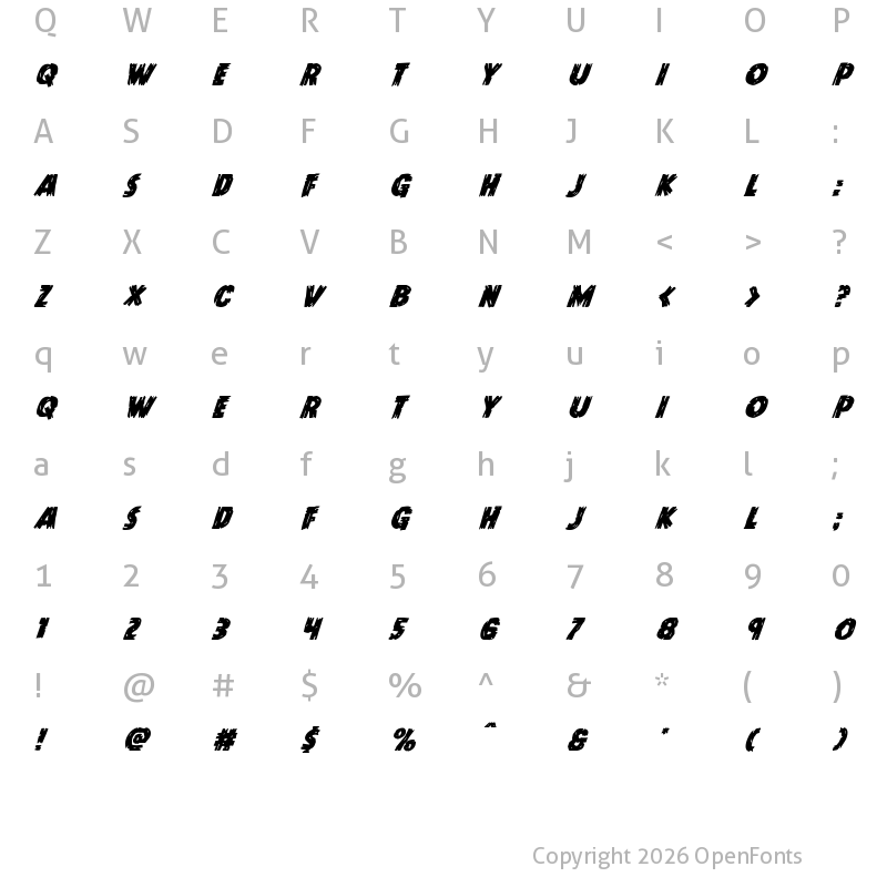 Character Map of Dokter Monstro Super-Italic Italic