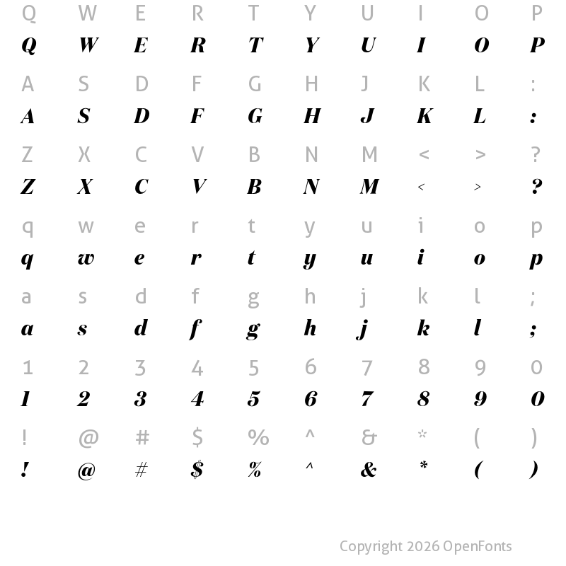 Character Map of Domaine Display Narrow Bold Italic