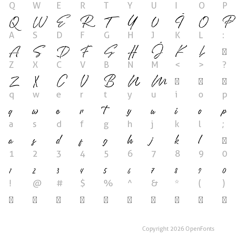 Character Map of Domillion Brush Free Regular