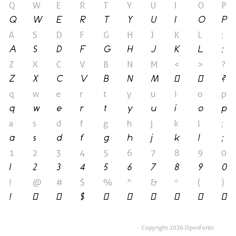 Character Map of Dominik Italic