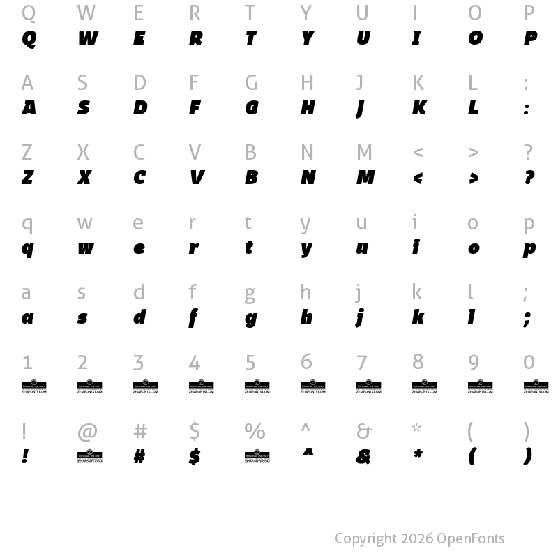Character Map of Domotika Trial Black Italic