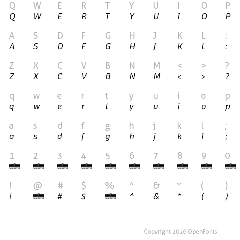 Character Map of Domotika Trial Light Italic