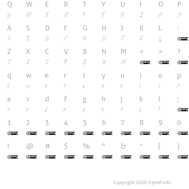 Character Map of Doodle Sketch Demo Italic
