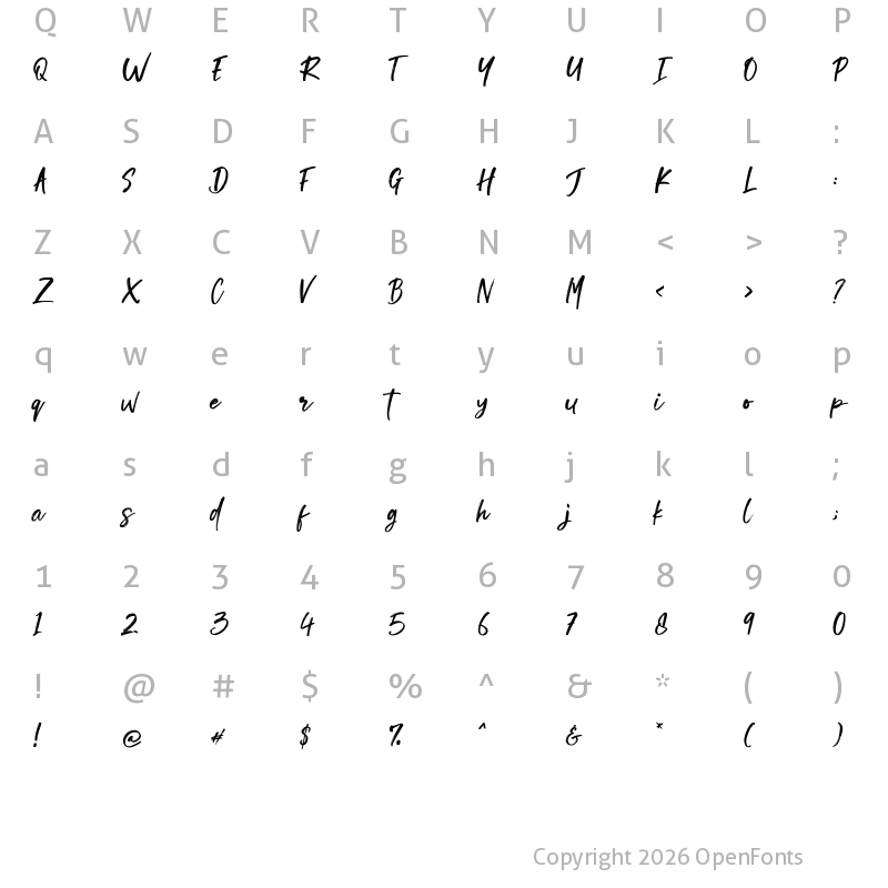 Character Map of Doughty Brush Regular