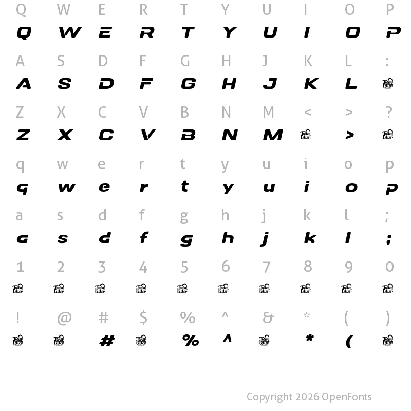 Character Map of DOVENS Personal Use Semi Bold Slanted