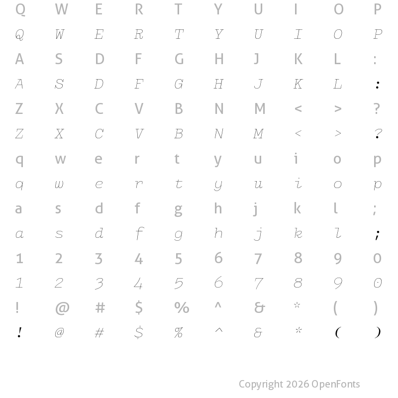 Character Map of Drafting* Mono Thin Italic