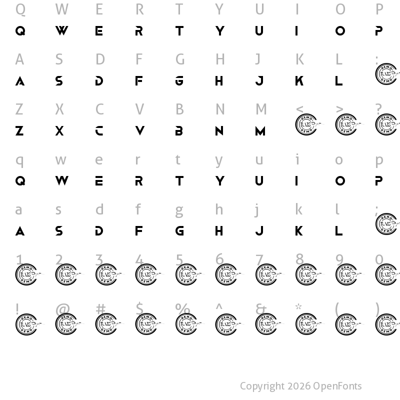 Character Map of Dragraces Demo Regular