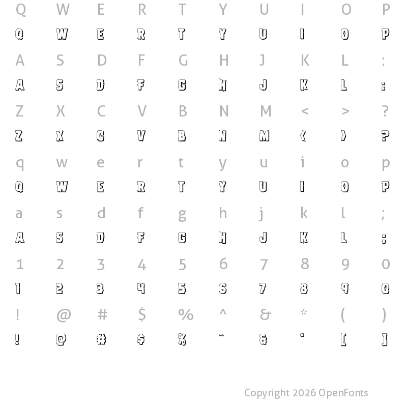 Character Map of Dread Ringer 3D Regular