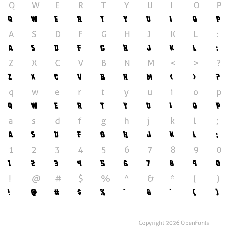 Character Map of Dread Ringer Leftalic Italic