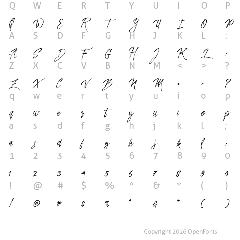 Character Map of Dreamlight Typeface Free Demo Regular