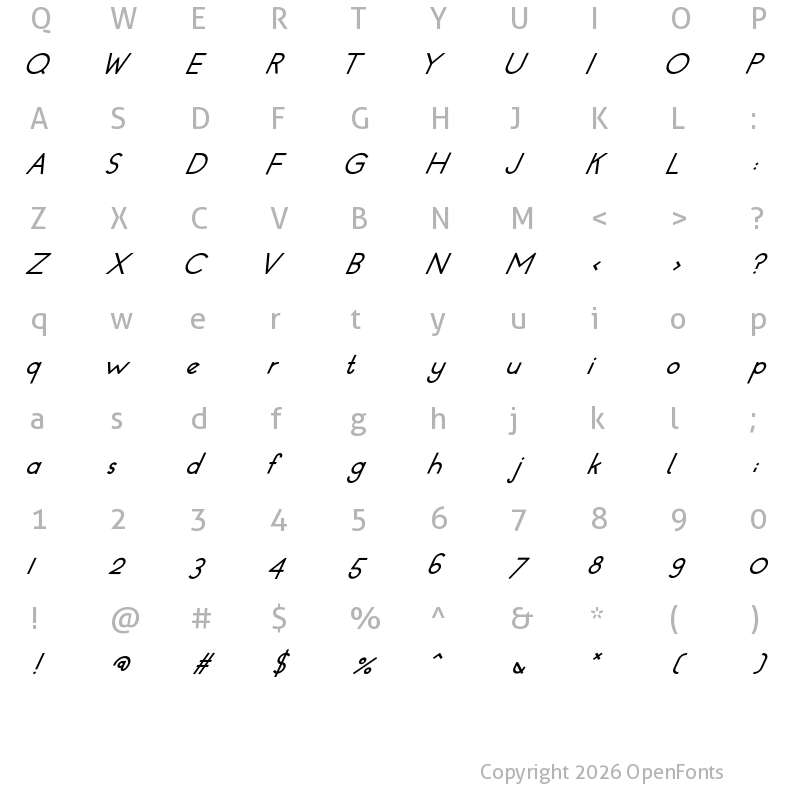 Character Map of Dressler Regular Oblique