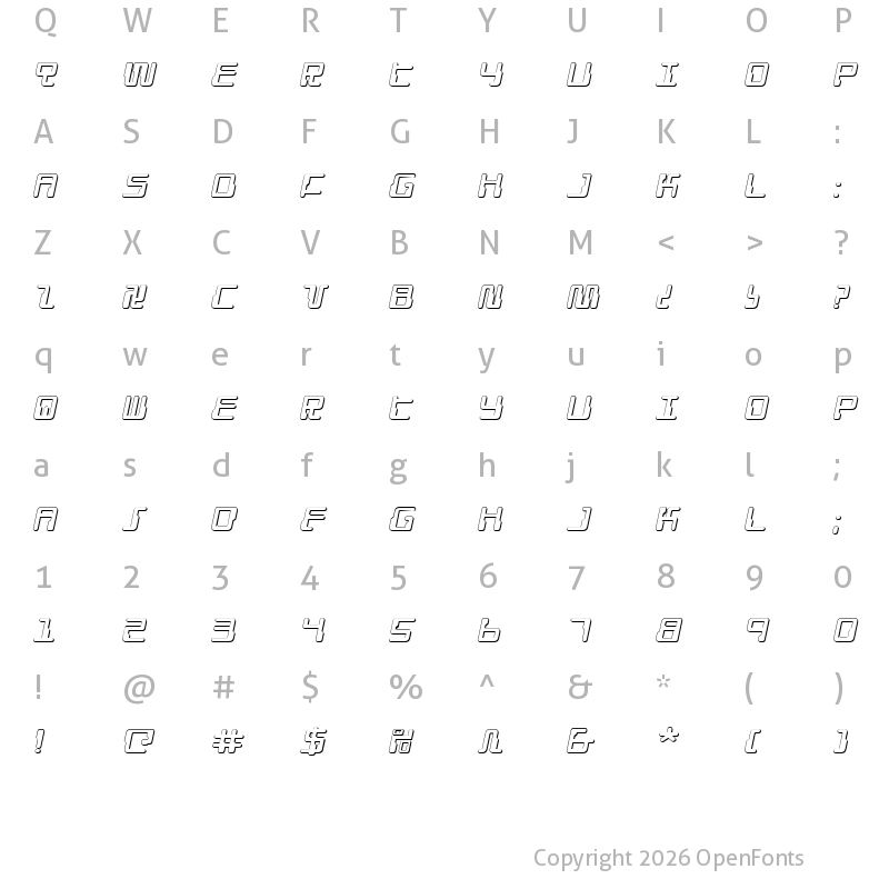 Character Map of Droid Lover 3D Expanded Italic Expanded Italic