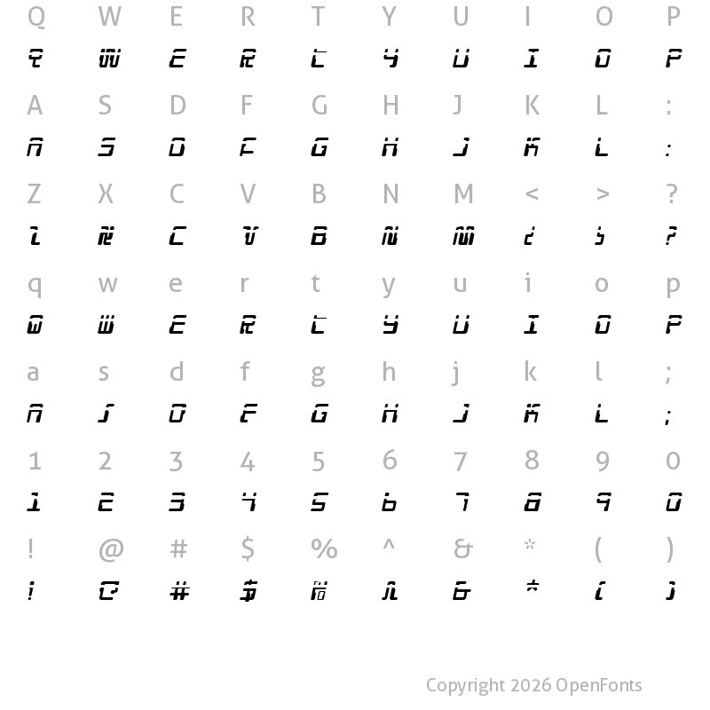 Character Map of Droid Lover Laser Italic Italic