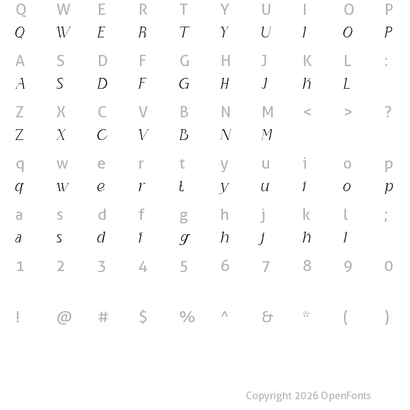 Character Map of Druther Regular