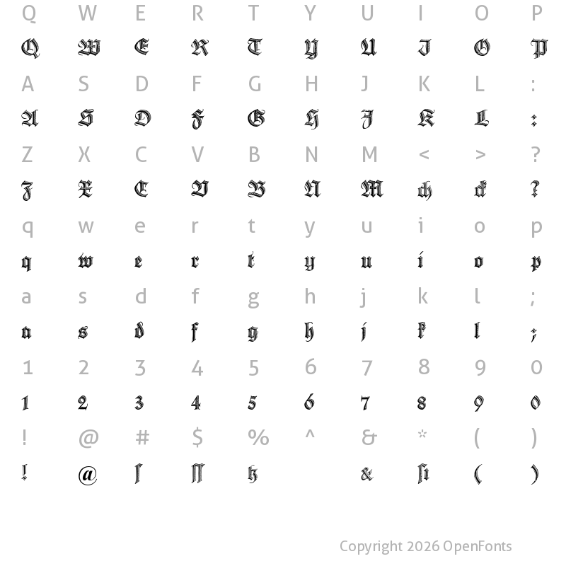 Character Map of DS Zierschrift Regular