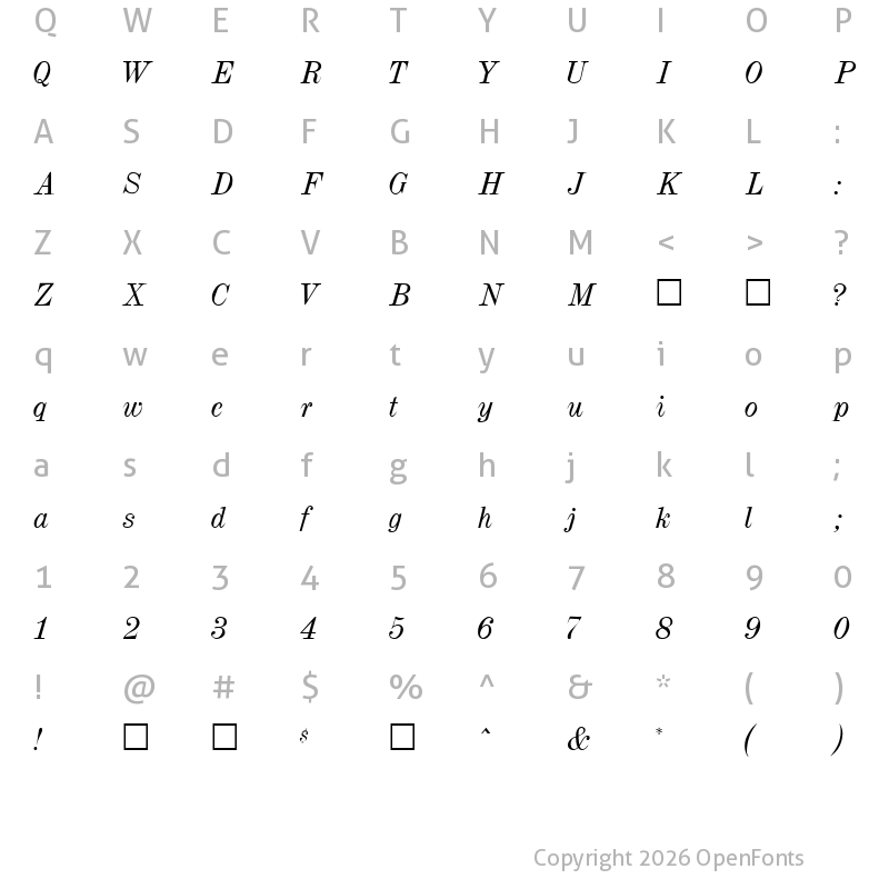 Character Map of Dubiel Italic