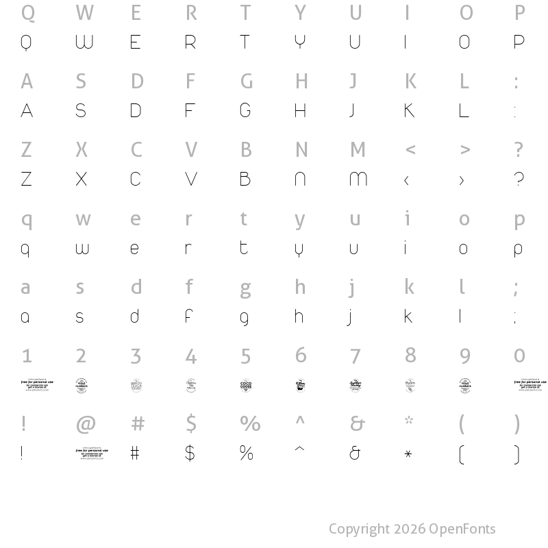 Character Map of Duepuntozero ExtraLight
