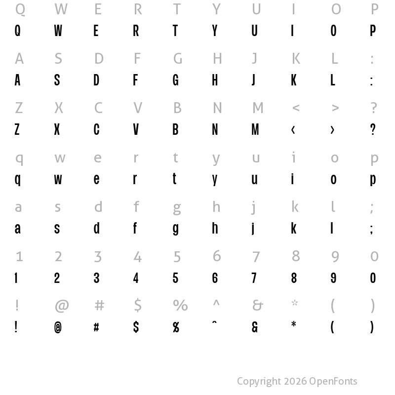 Character Map of Duera PERSONAL USE Condensed Medium