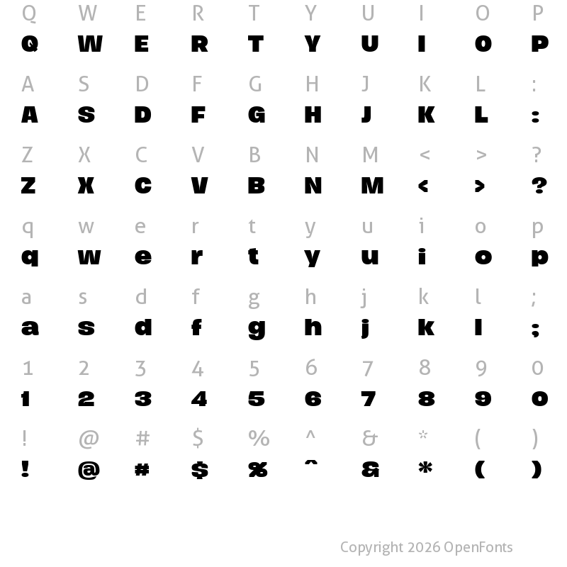 Character Map of Duera PERSONAL USE Expanded Bold