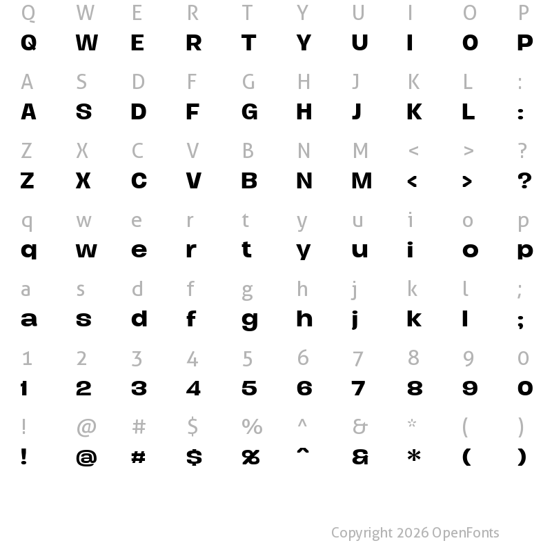 Character Map of Duera PERSONAL USE Expanded Medium