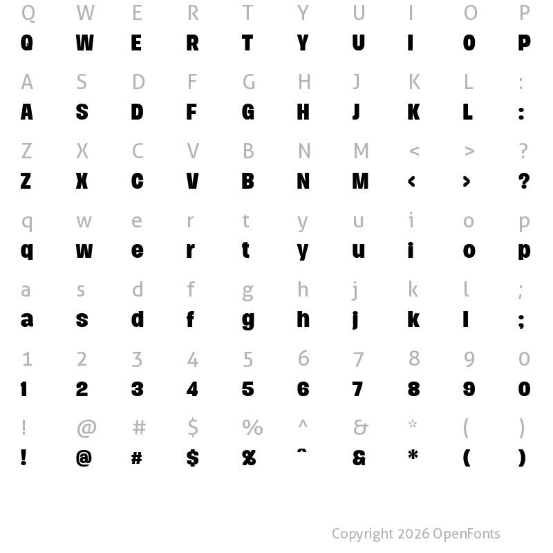 Character Map of Duera PERSONAL USE Normal Bold