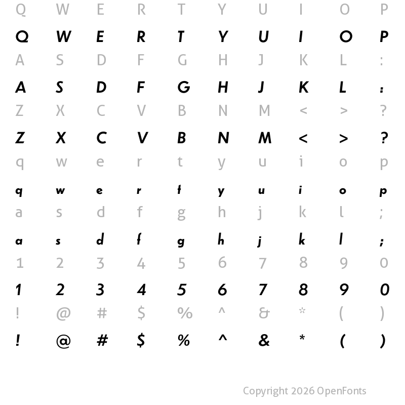Character Map of Dunbar Low Medium Italic