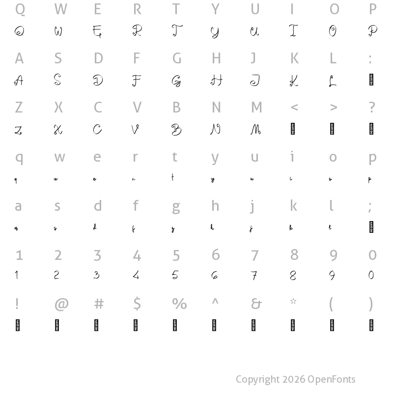 Character Map of Dunyah Personal Use Regular