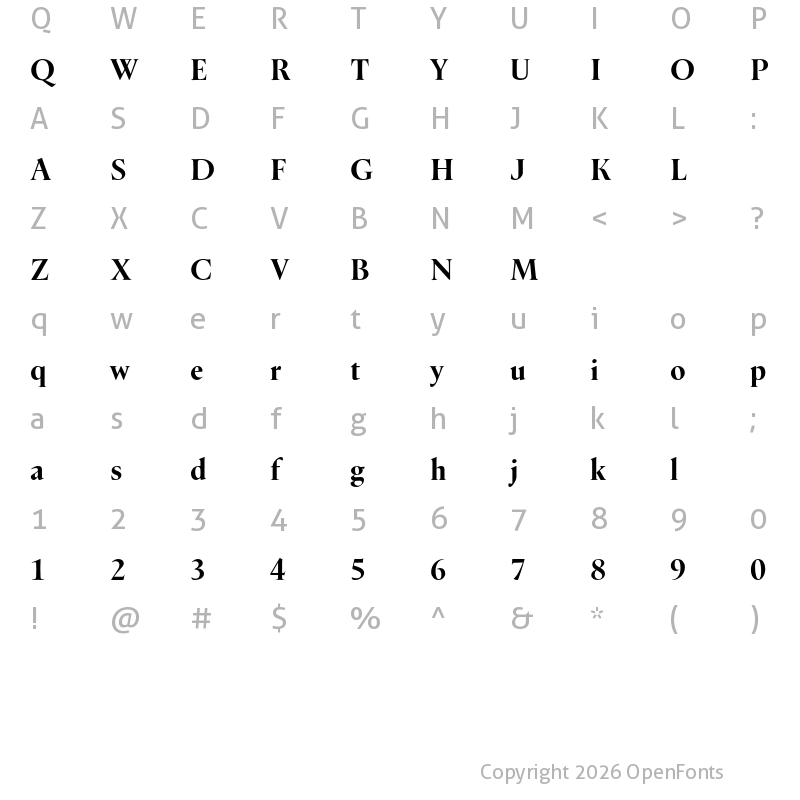 Character Map of Dupincel Large Test Bold