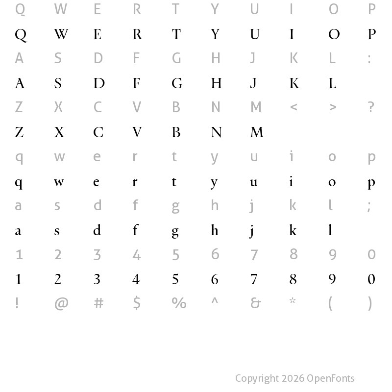 Character Map of Dupincel Large Test Regular