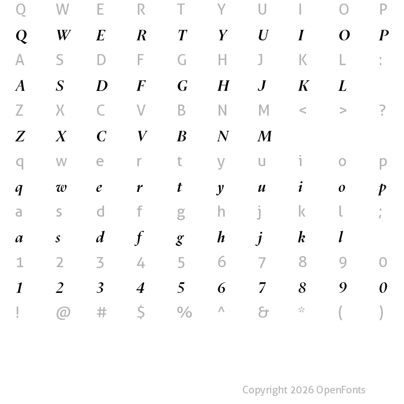 Character Map of Dupincel Large Test SemiBold Italic
