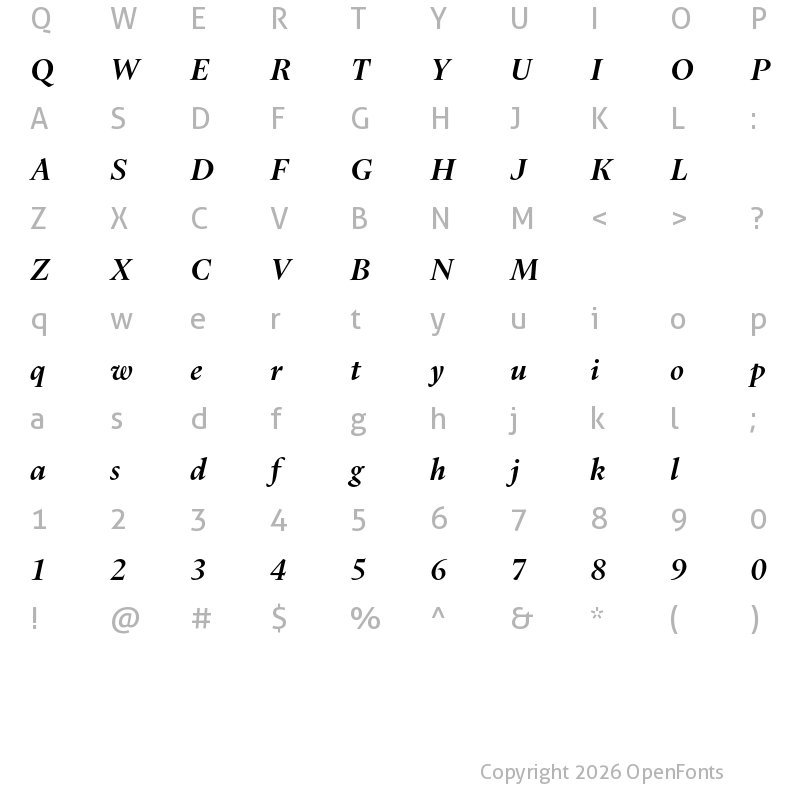 Character Map of Dupincel Medium Test SemiBold Italic
