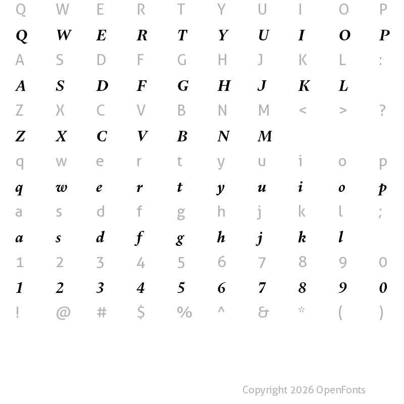 Character Map of Dupincel Small Test SemiBold Italic