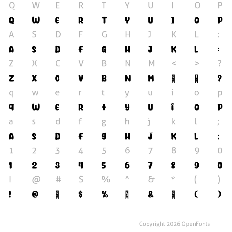 Character Map of Durian Days Regular