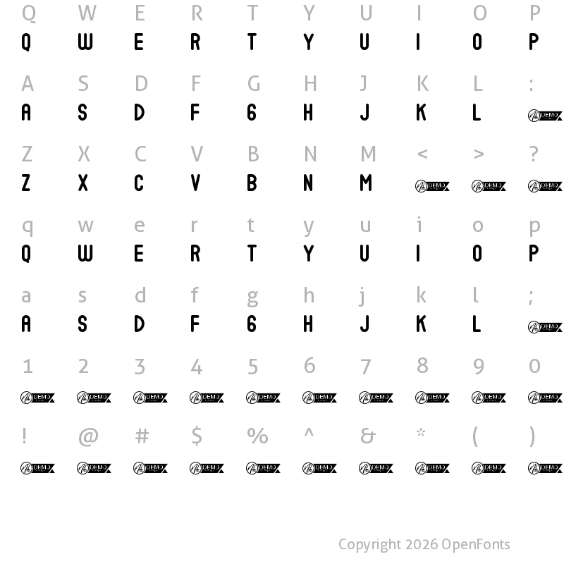 Character Map of Dusty Hotel Demo Regular
