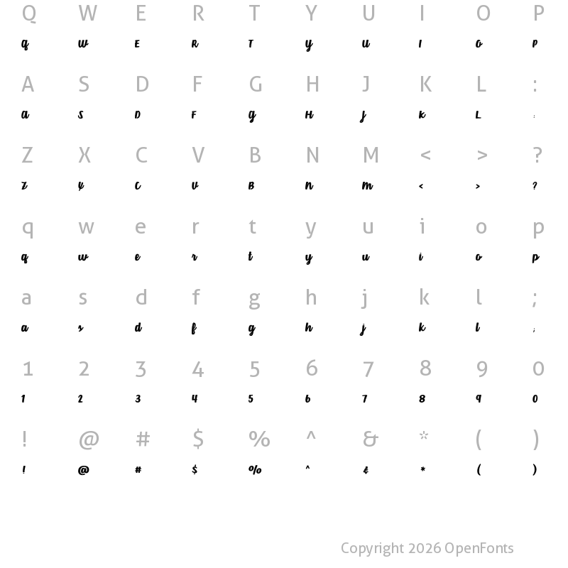Character Map of Dusty Velvet Regular
