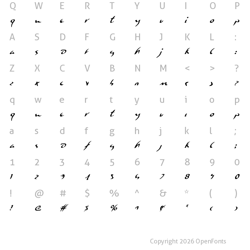 Character Map of Eagleclaw Italic Italic