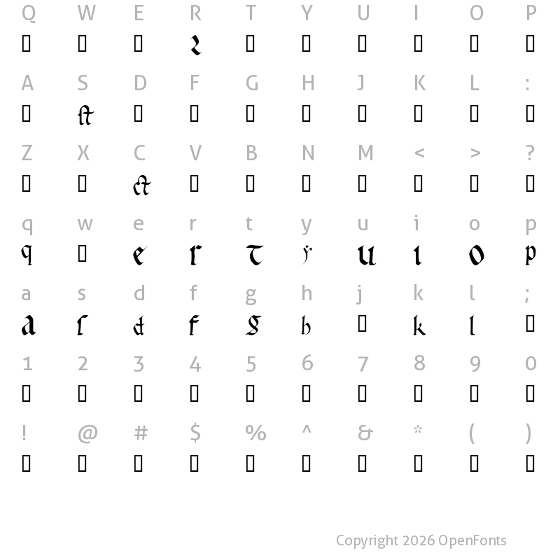 Character Map of Early Gothic bold