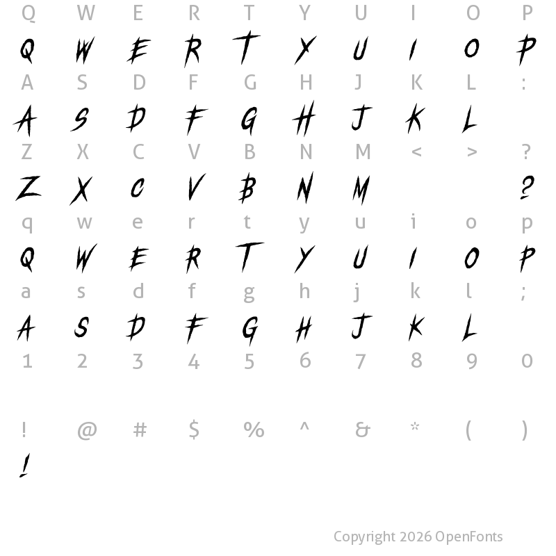 Character Map of Earthen Parasite Slant DEMO Regular