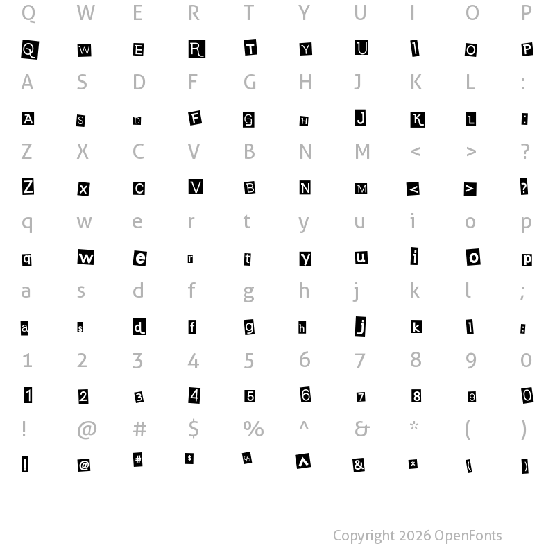 Character Map of Earwig Factory Regular