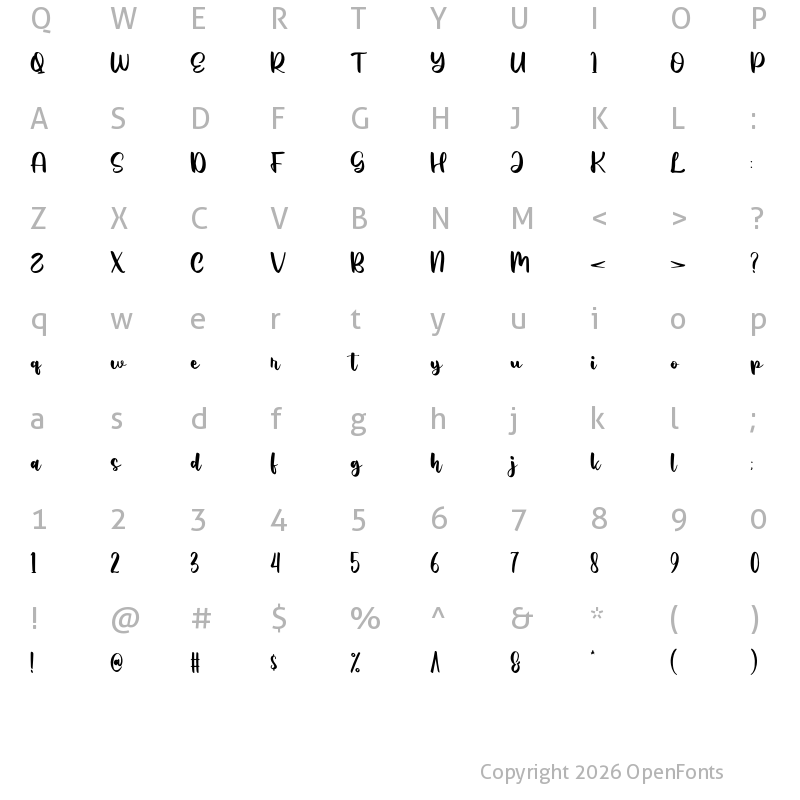 Character Map of Eastlove Regular