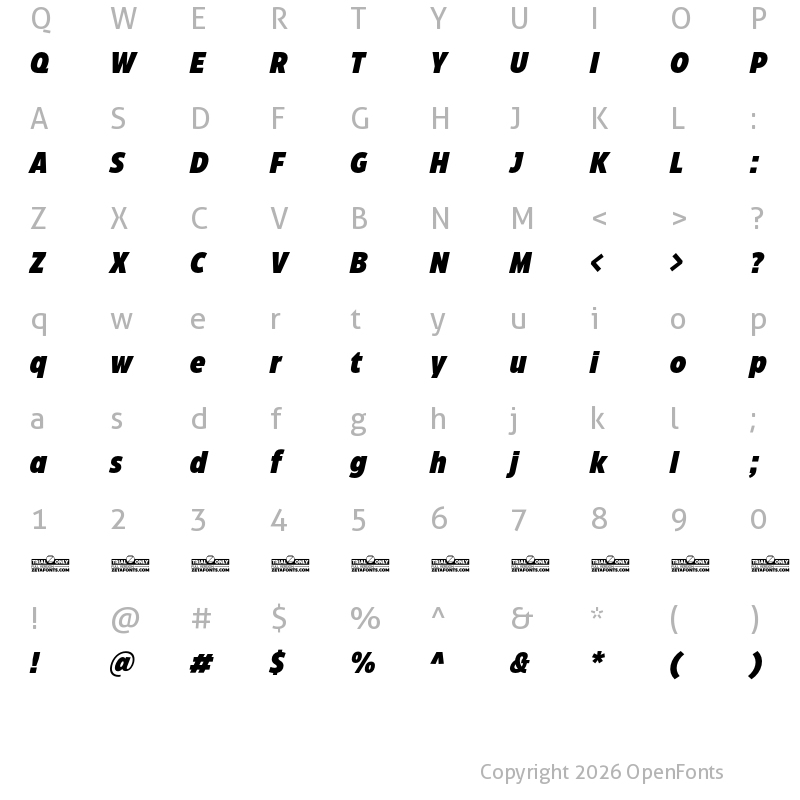 Character Map of Eastman Condensed Trial Black Italic