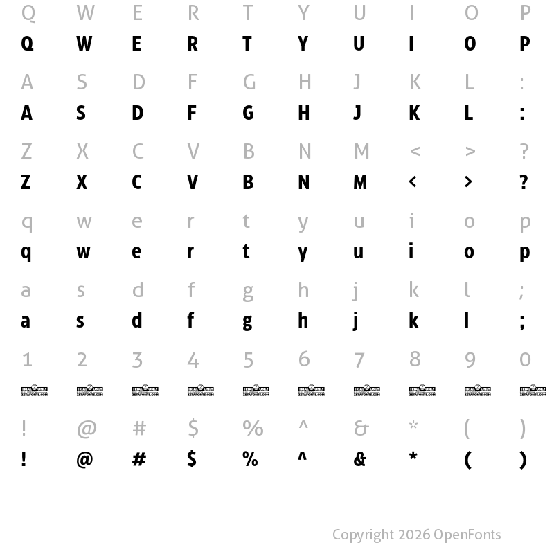 Character Map of Eastman Condensed Trial Bold