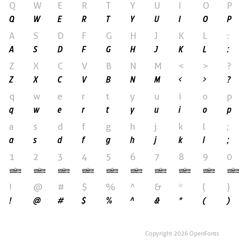 Character Map of Eastman Condensed Trial DemiBold Italic