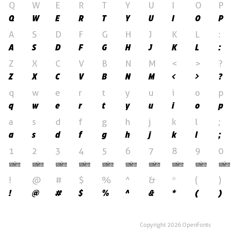 Character Map of Eastman Condensed Trial Extrabold Italic