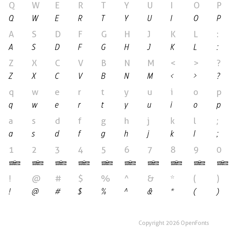 Character Map of Eastman Condensed Trial Regular Offset Italic